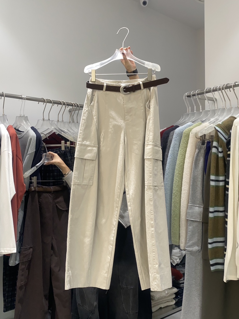 LOOKK韓國代購㊣女裝新款時尚真品熱賣25秋冬休閑褲含腰帶格紋LOOKK休閑褲圖色3