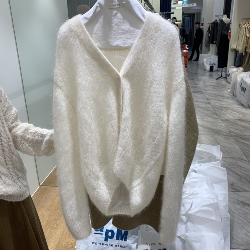 VERVEINE韓國代購㊣女士新品熱賣休閑時尚真品毛衣馬海毛開衫VERVEINE毛衣圖色1