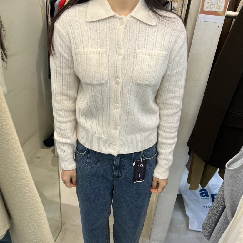 AFTERGLOW韓國代購㊣女裝新款熱賣25秋冬真品針織衫口袋開衫AFTERGLOW針織衫圖色2
