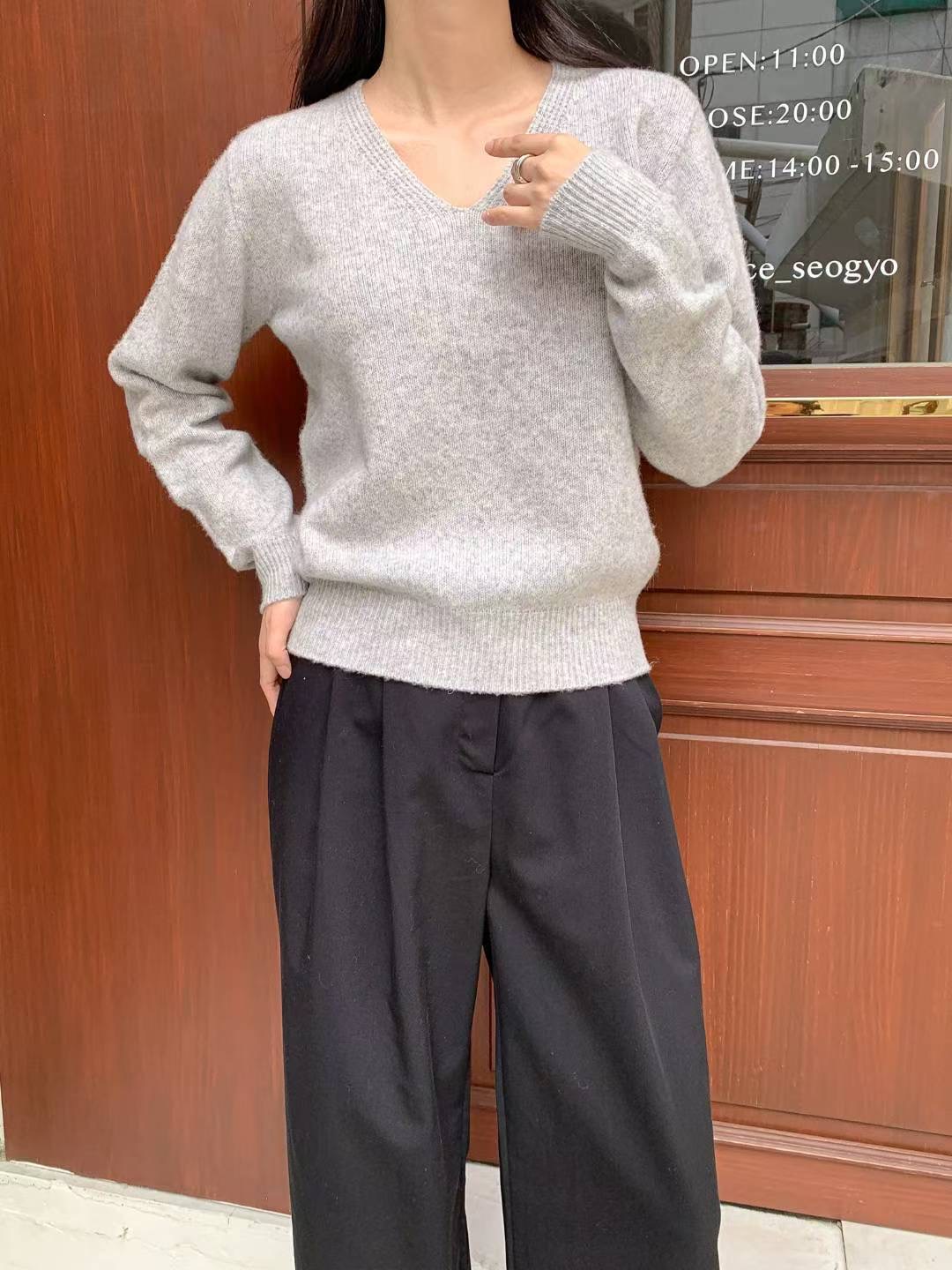 MUSTBE韓國代購㊣女裝新款熱賣25秋冬休閑職業時尚針織衫V領MUSTBE針織衫