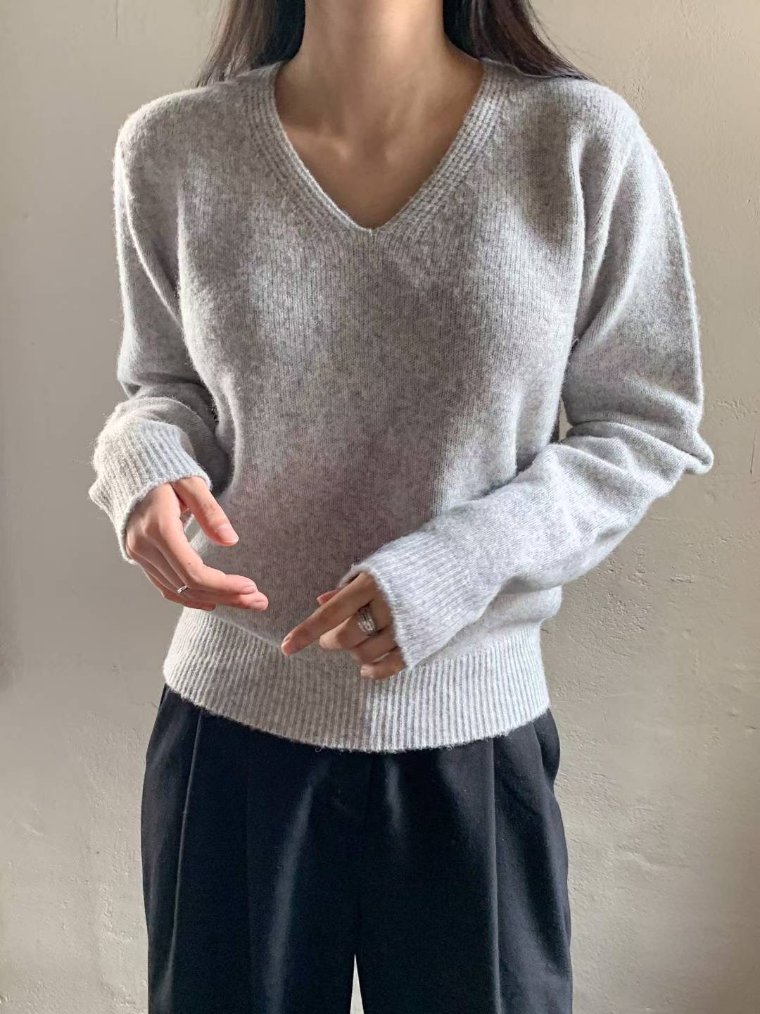 MUSTBE韓國代購㊣女裝新款熱賣25秋冬休閑職業時尚針織衫V領MUSTBE針織衫圖色2
