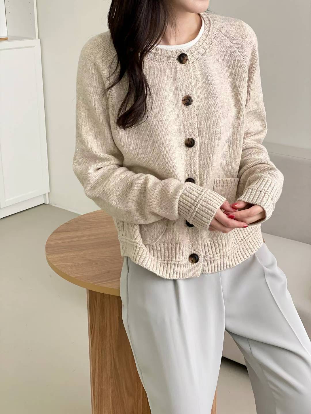 MUSTBE韓國直郵㊣女士新品真品人氣職業時尚針織衫口袋開衫MUSTBE針織衫