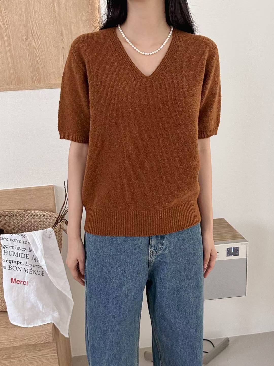 MUSTBE韓國代購㊣女士新品職業25秋冬時尚真品推薦針織衫V領MUSTBE針織衫