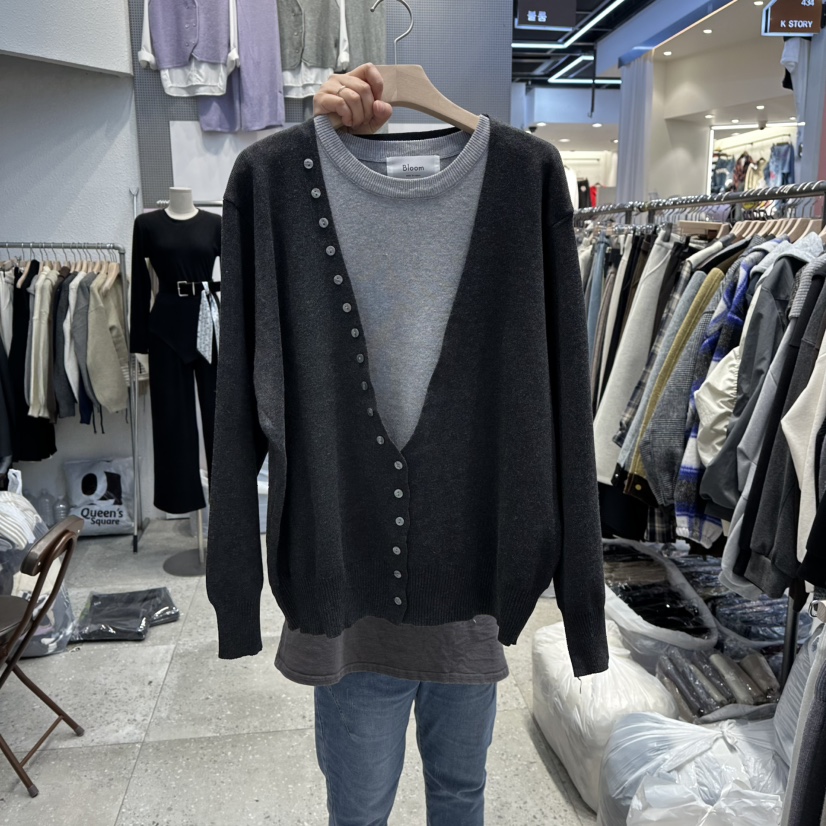 BLOOM東大門㊣直郵女裝新品25秋冬熱賣套裝兩件套套裝開衫紐扣BLOOM-Q套裝圖色1