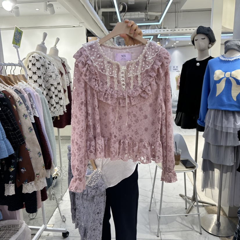MS東大門㊣實拍女裝新品真品休閑時尚職業25秋冬襯衫蕾絲衫MS襯衫/蕾絲衫