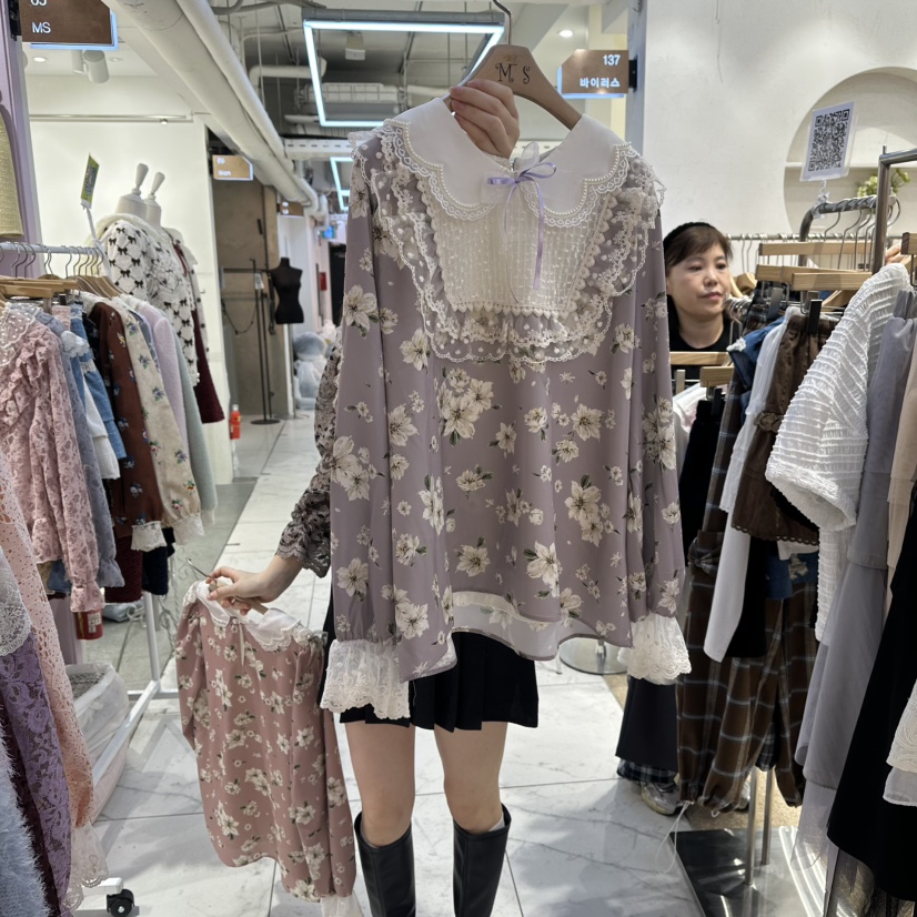 MS韓國直郵㊣女士新品職業時尚25秋冬推薦真品熱賣襯衫蕾絲衫MS襯衫/蕾絲衫圖色2