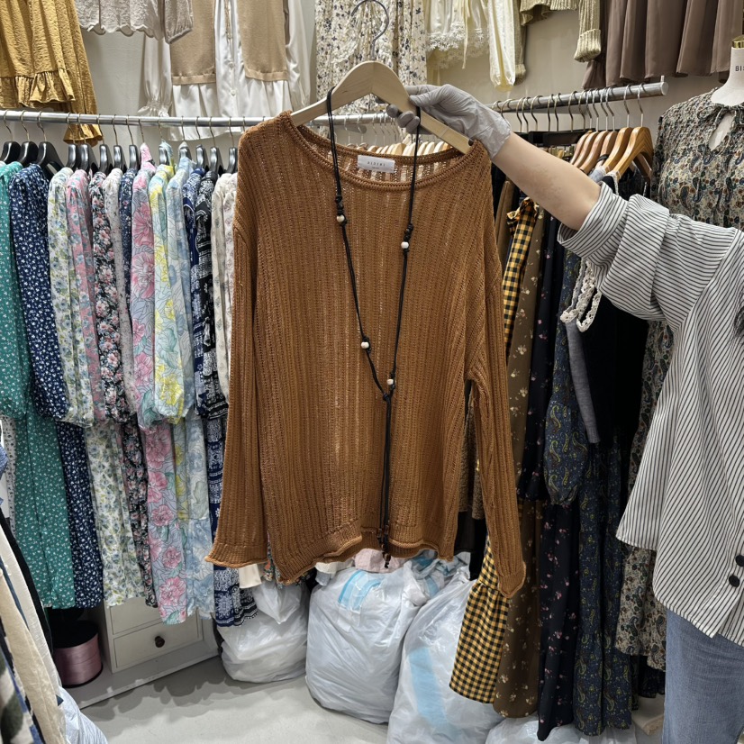 BIKINI韓國代購㊣女裝新品人氣推薦真品針織衫含腰繩腰帶長款BIKINI針織衫圖色3