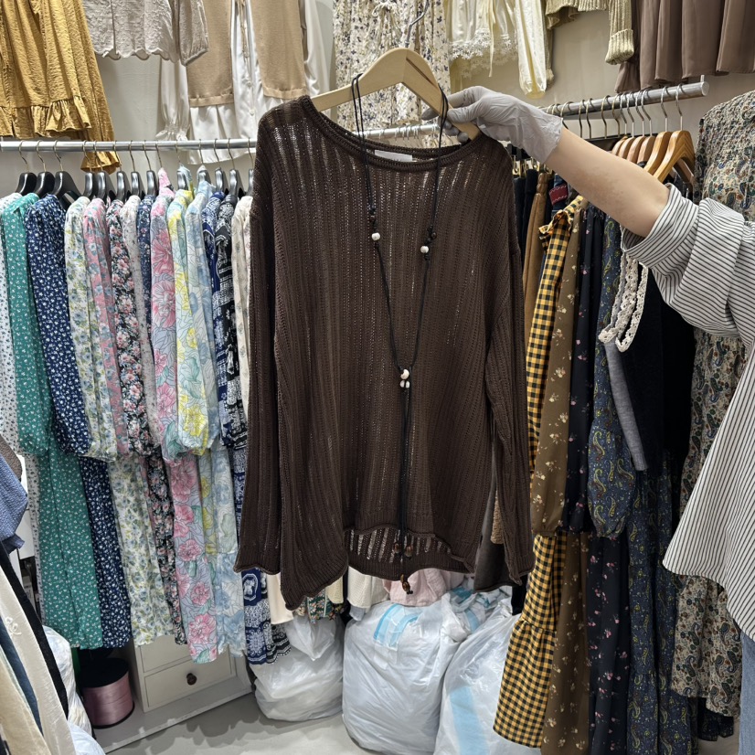 BIKINI韓國代購㊣女裝新品人氣推薦真品針織衫含腰繩腰帶長款BIKINI針織衫圖色4