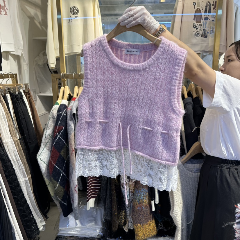 COCO HOLIC東大門㊣代購女裝新款休閑熱賣職業馬甲拼色蕾絲COCO HOLIC馬甲