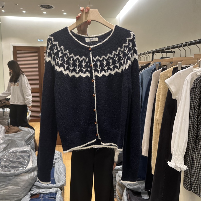 GILLI東大門㊣代購女裝新品25秋冬人氣熱賣真品針織衫拼色開衫GILLI針織衫圖色2