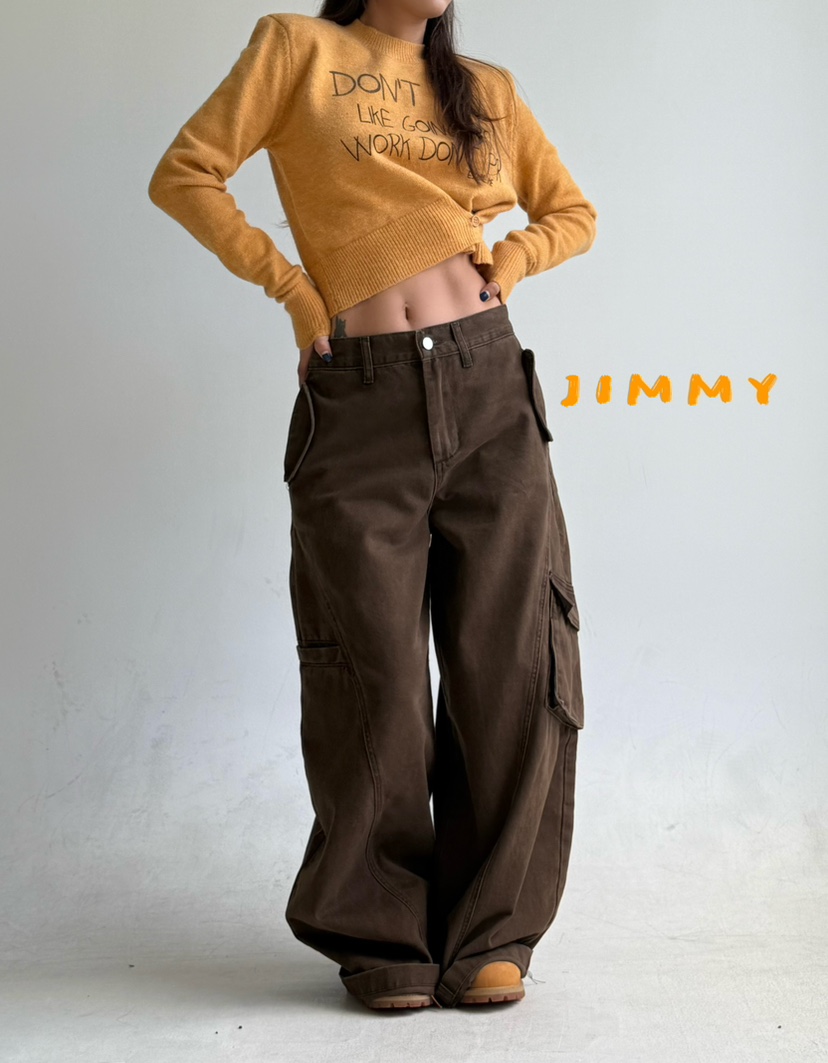 JIMMY東大門㊣實拍女士新品休閑人氣職業休閑褲不含腰帶口袋JIMMY/REMAKE休閑褲