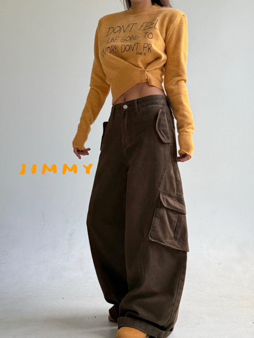 JIMMY東大門㊣實拍女士新品休閑人氣職業休閑褲不含腰帶口袋JIMMY/REMAKE休閑褲