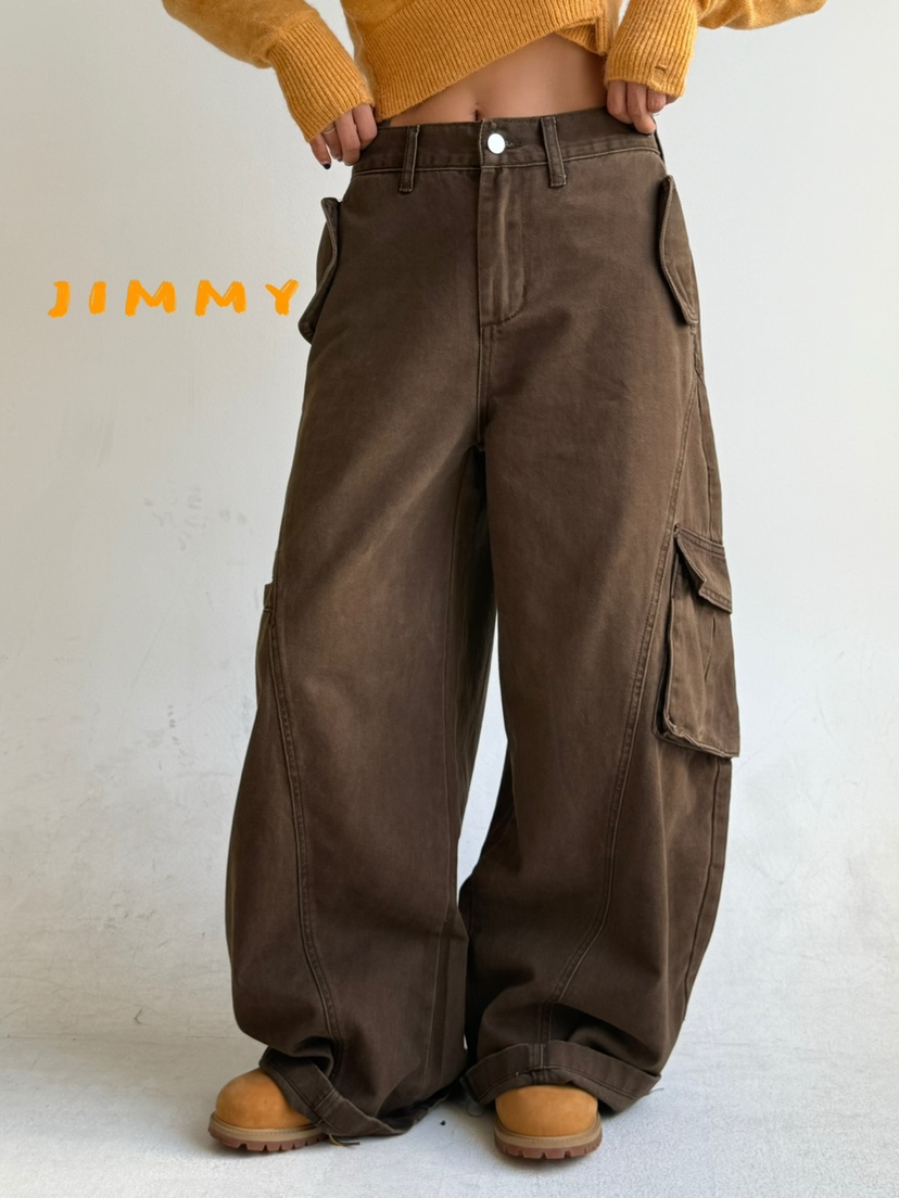 JIMMY東大門㊣實拍女士新品休閑人氣職業休閑褲不含腰帶口袋JIMMY/REMAKE休閑褲