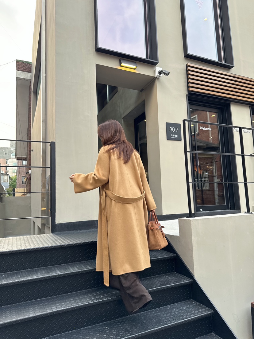 JUJU東大門㊣直郵女裝新品25秋冬休閑熱賣中長款大衣含腰帶JUJU中長款大衣