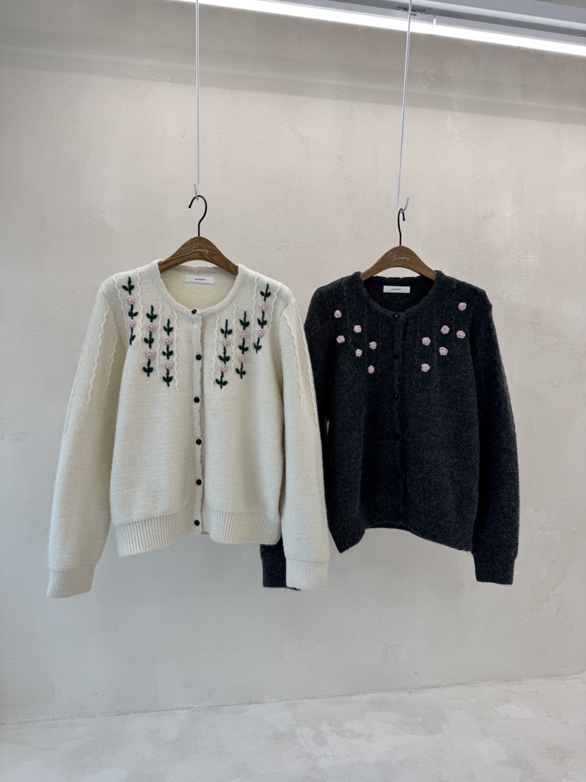 LAUNDRY韓國直郵㊣女士新品職業休閑25秋冬針織衫刺繡花朵開衫LAUNDRY針織衫