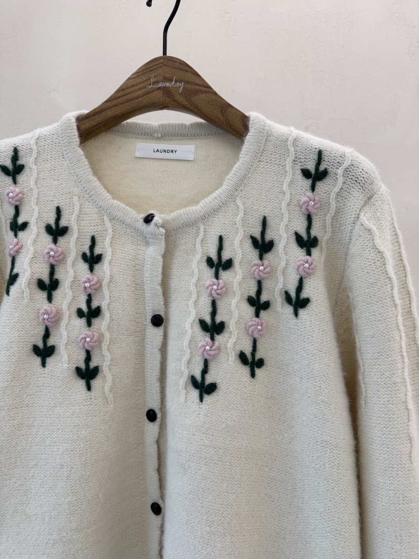 LAUNDRY韓國直郵㊣女士新品職業休閑25秋冬針織衫刺繡花朵開衫LAUNDRY針織衫