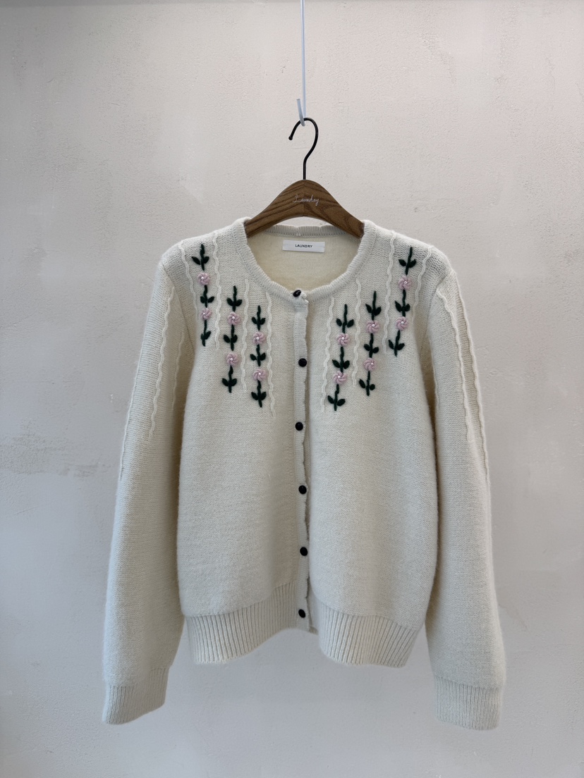 LAUNDRY韓國直郵㊣女士新品職業休閑25秋冬針織衫刺繡花朵開衫LAUNDRY針織衫