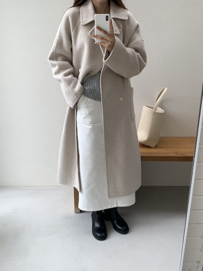 NOTICE韓國代購㊣女士新款職業推薦中長款大衣含腰帶手工長款NOTICE中長款大衣