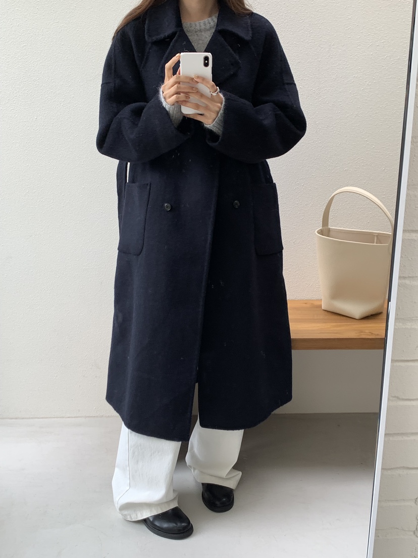 NOTICE韓國代購㊣女士新款職業推薦中長款大衣含腰帶手工長款NOTICE中長款大衣