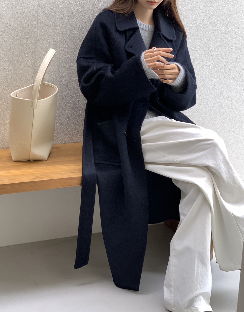 NOTICE韓國代購㊣女士新款職業推薦中長款大衣含腰帶手工長款NOTICE中長款大衣