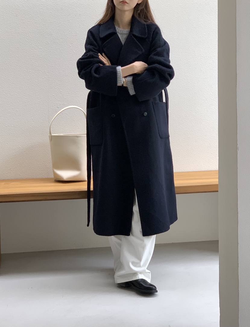 NOTICE韓國代購㊣女士新款職業推薦中長款大衣含腰帶手工長款NOTICE中長款大衣
