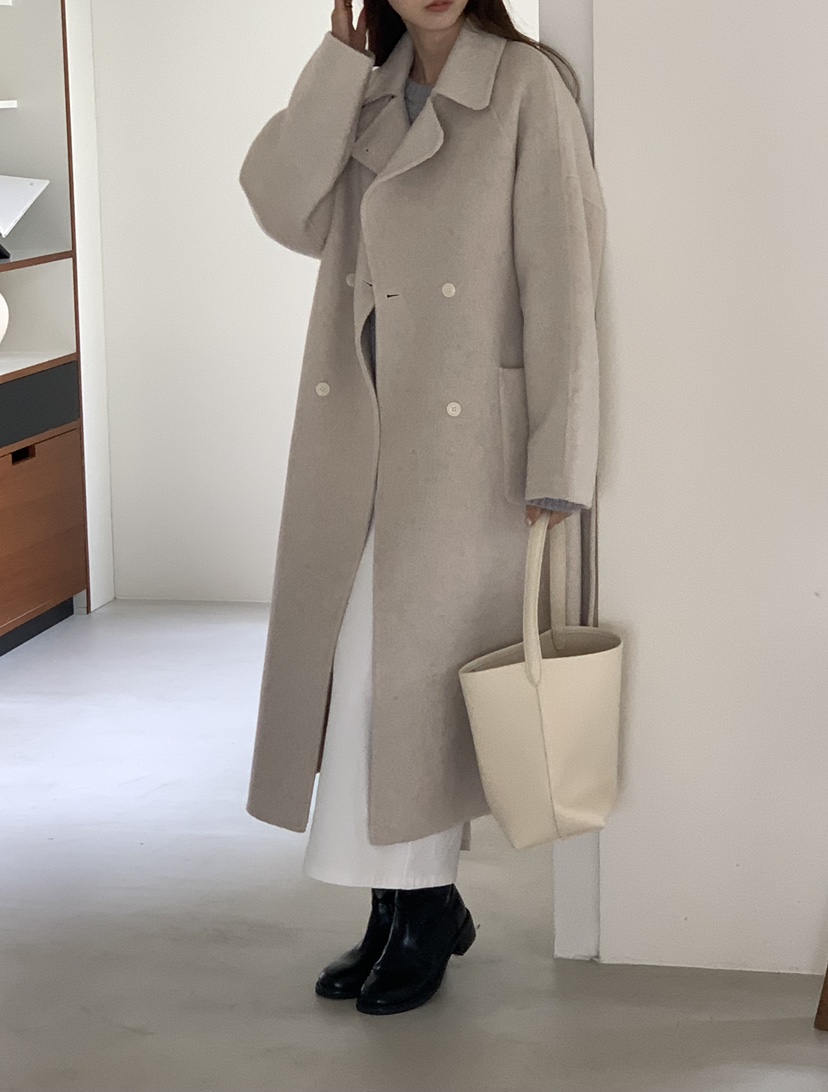 NOTICE韓國代購㊣女士新款職業推薦中長款大衣含腰帶手工長款NOTICE中長款大衣
