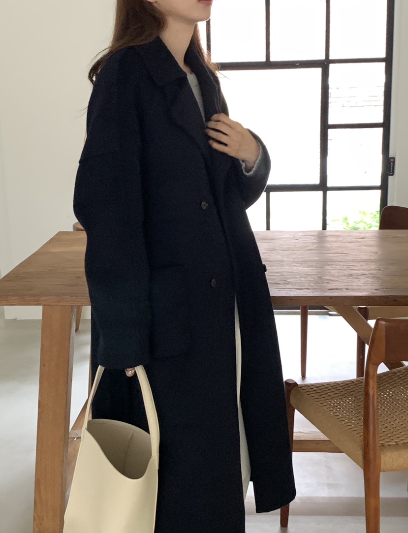 NOTICE韓國代購㊣女士新款職業推薦中長款大衣含腰帶手工長款NOTICE中長款大衣