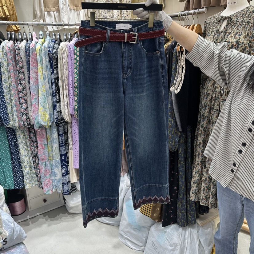 BIKINI東大門㊣實拍女士新款25秋冬推薦休閑牛仔褲不含腰帶BIKINI牛仔褲
