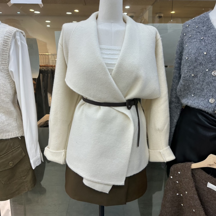 LULULALLA東大門㊣代購女裝新款推薦熱賣休閑夾克含腰帶開衫LULULALLA夾克