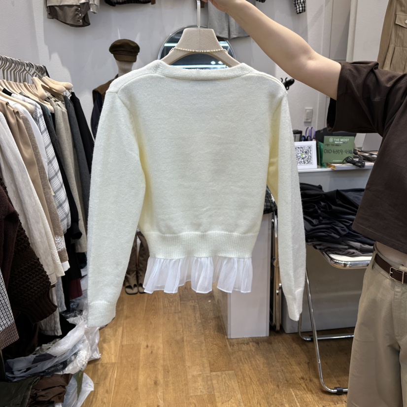 THE MOST-Q東大門㊣實拍女裝新款25秋冬針織衫荷葉邊雪紡THE MOST針織衫