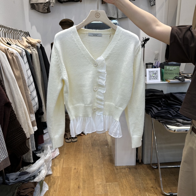 THE MOST-Q東大門㊣實拍女裝新款25秋冬針織衫荷葉邊雪紡THE MOST針織衫