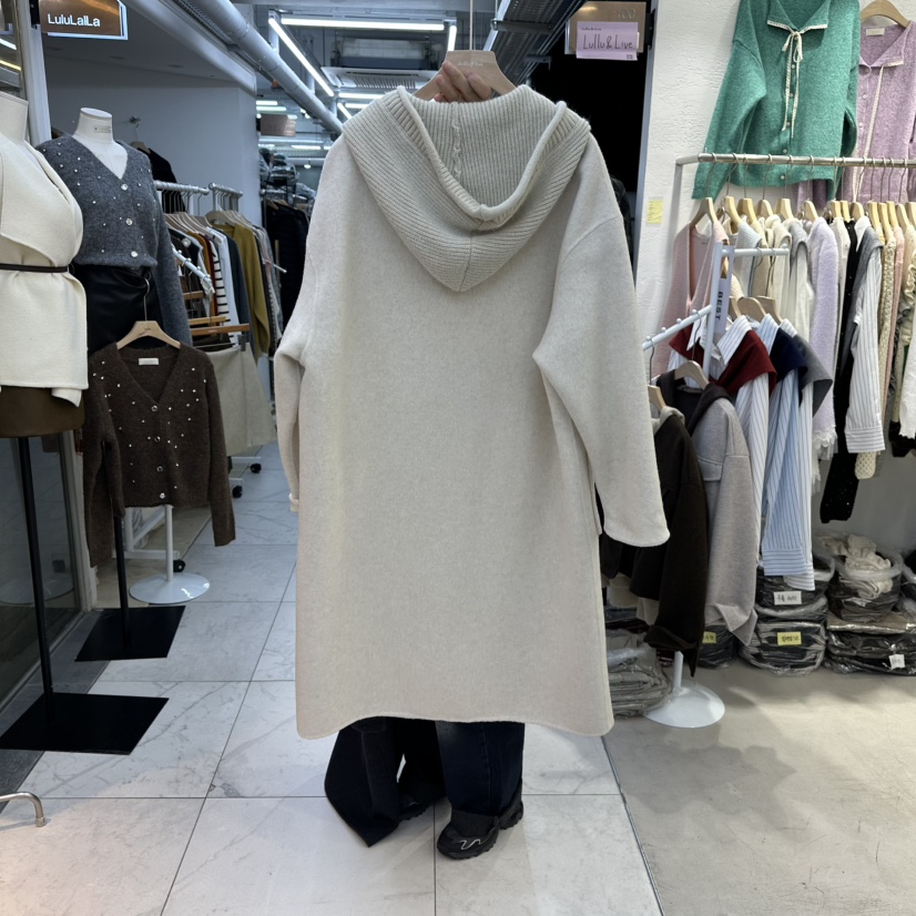 LULULALLA韓國代購㊣女士新品休閑熱賣25秋冬中長款大衣連帽長款LULULALLA中長款大衣