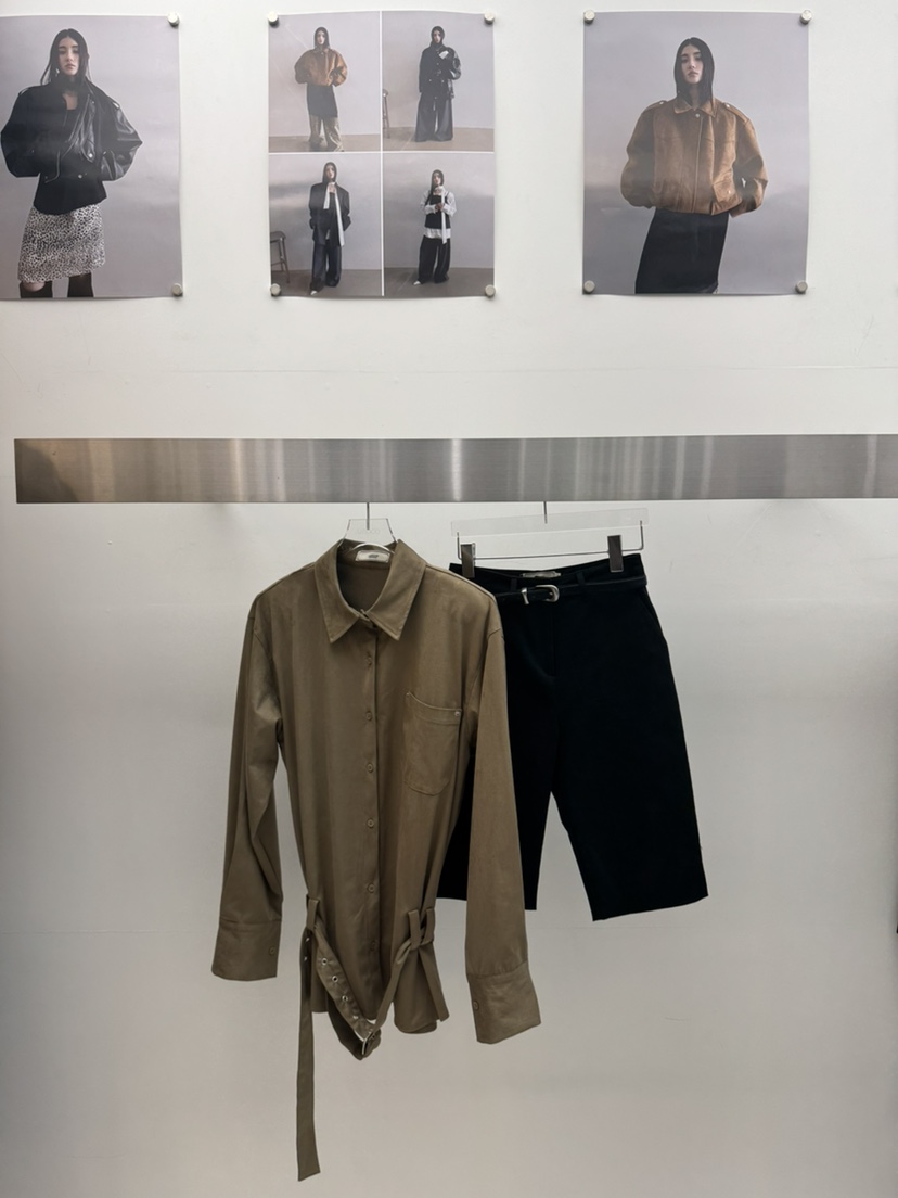 AMOOD東大門㊣實拍女士新品時尚職業真品休閑襯衫蕾絲衫含腰帶AMOOD襯衫/蕾絲衫
