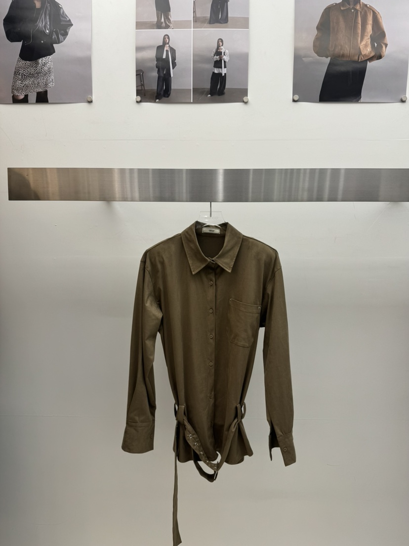 AMOOD東大門㊣實拍女士新品時尚職業真品休閑襯衫蕾絲衫含腰帶AMOOD襯衫/蕾絲衫