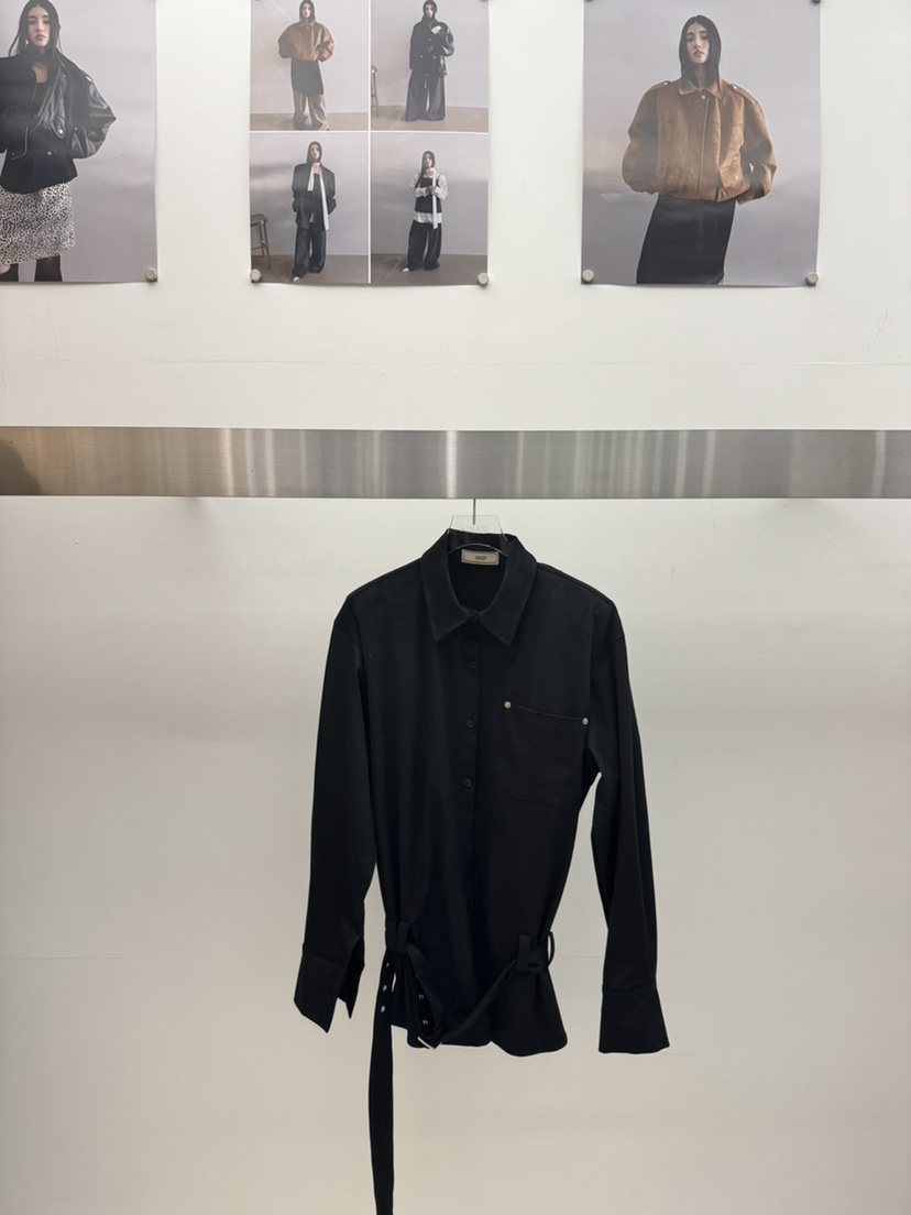 AMOOD東大門㊣實拍女士新品時尚職業真品休閑襯衫蕾絲衫含腰帶AMOOD襯衫/蕾絲衫圖色2
