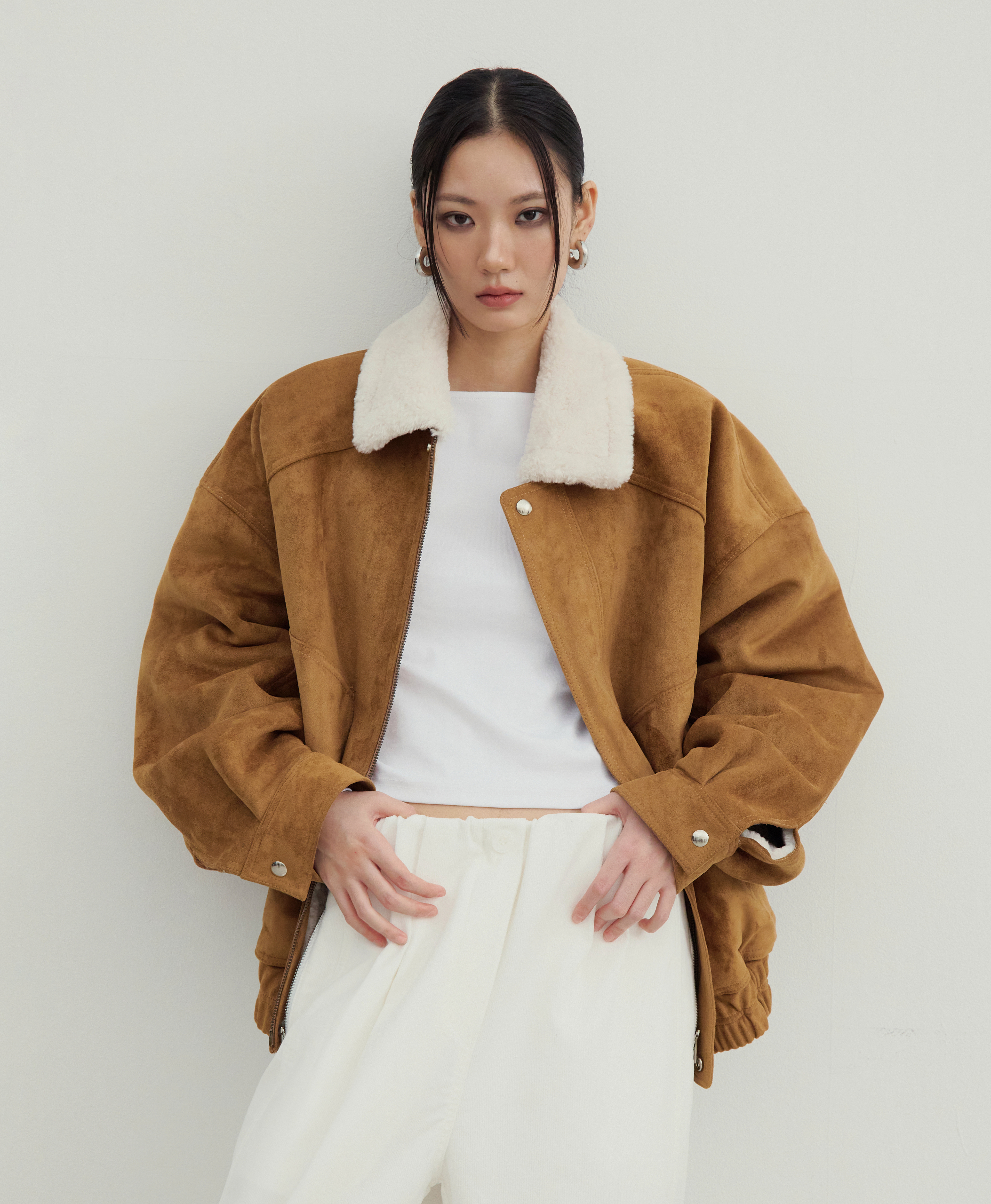 STAGE韓國代購㊣女士新品25秋冬休閑時尚人氣真品職業夾克麂皮STAGE夾克