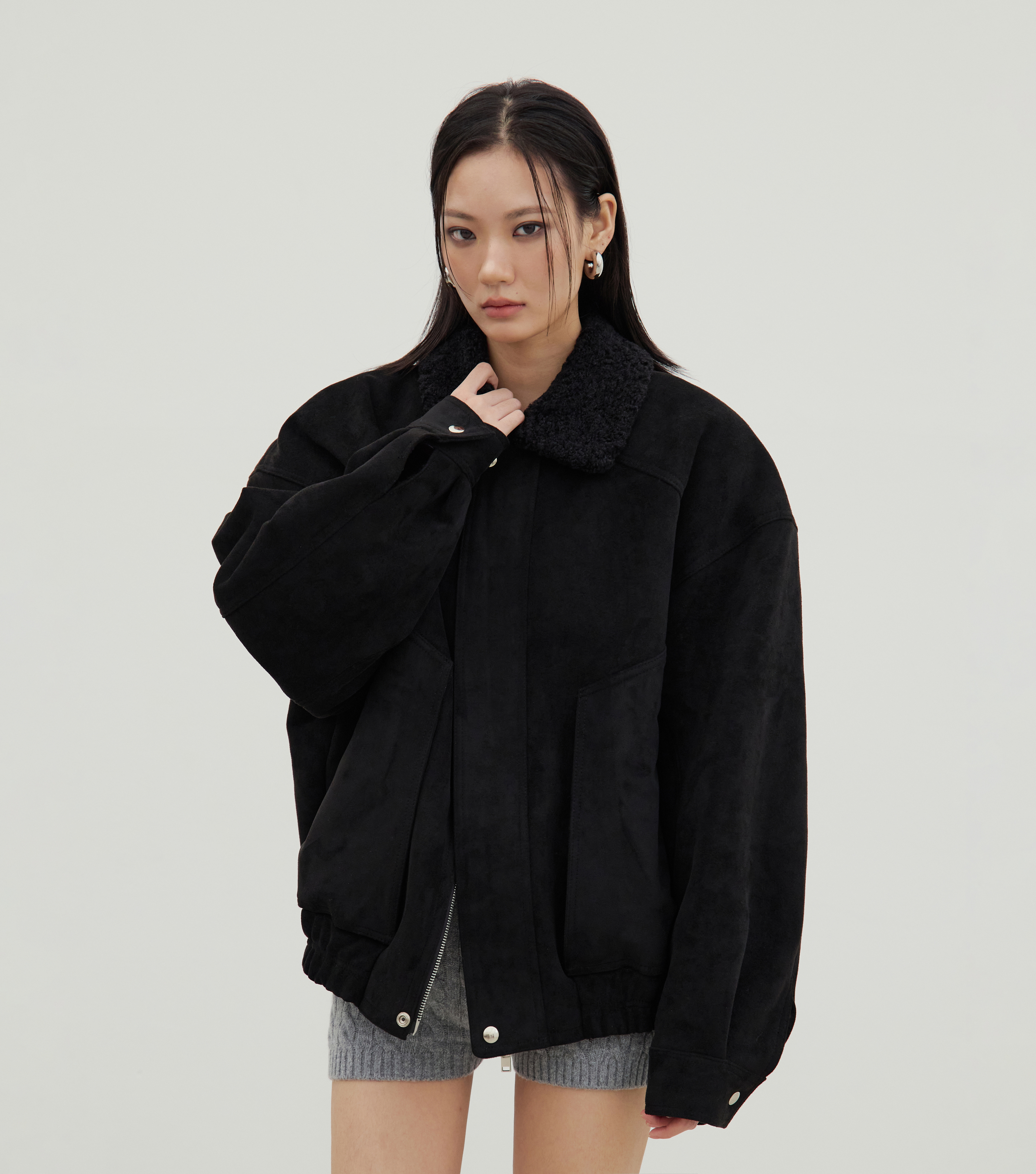 STAGE韓國代購㊣女士新品25秋冬休閑時尚人氣真品職業夾克麂皮STAGE夾克