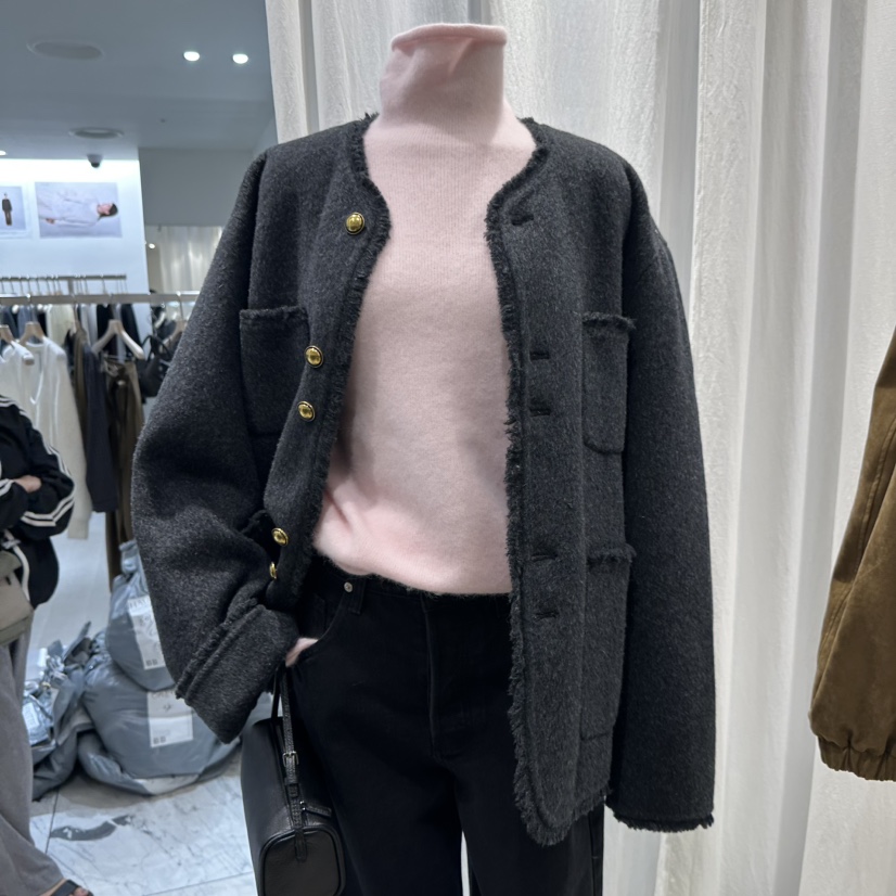 ACKER韓國直郵㊣女士新品熱賣休閑真品人氣時尚夾克手工羊毛ACKER夾克圖色2