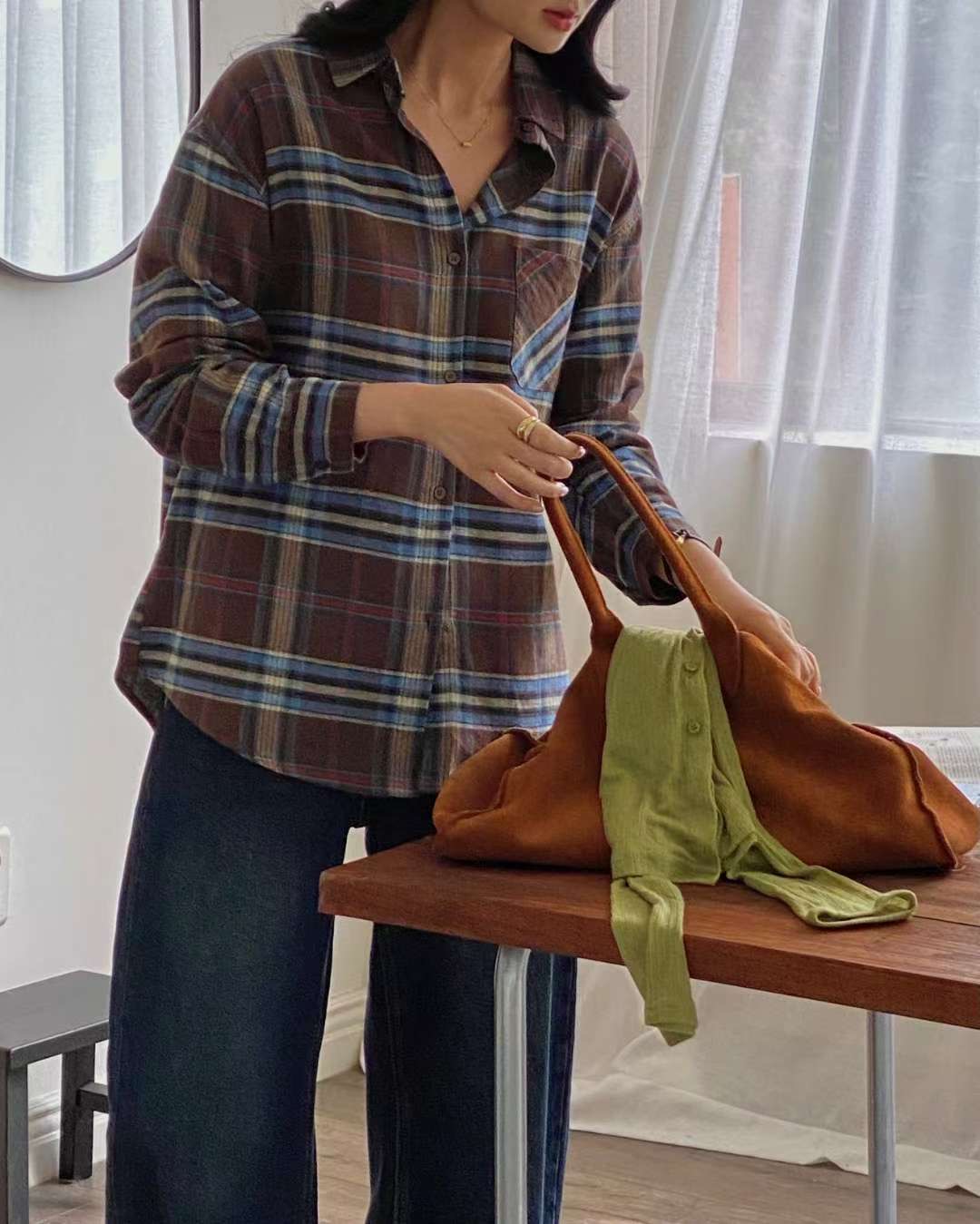 YUNI YUNI-유니유니-T東大門㊣代購女士新品人氣襯衫蕾絲衫格紋YUNI YUNI襯衫/蕾絲衫圖色3