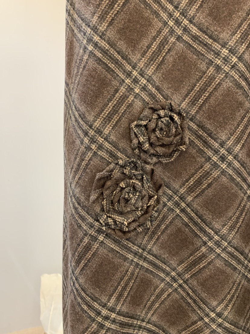 SOFTNESS韓國直郵㊣女裝新品休閑職業真品推薦長裙刺繡格紋Softness/Cosmic長裙