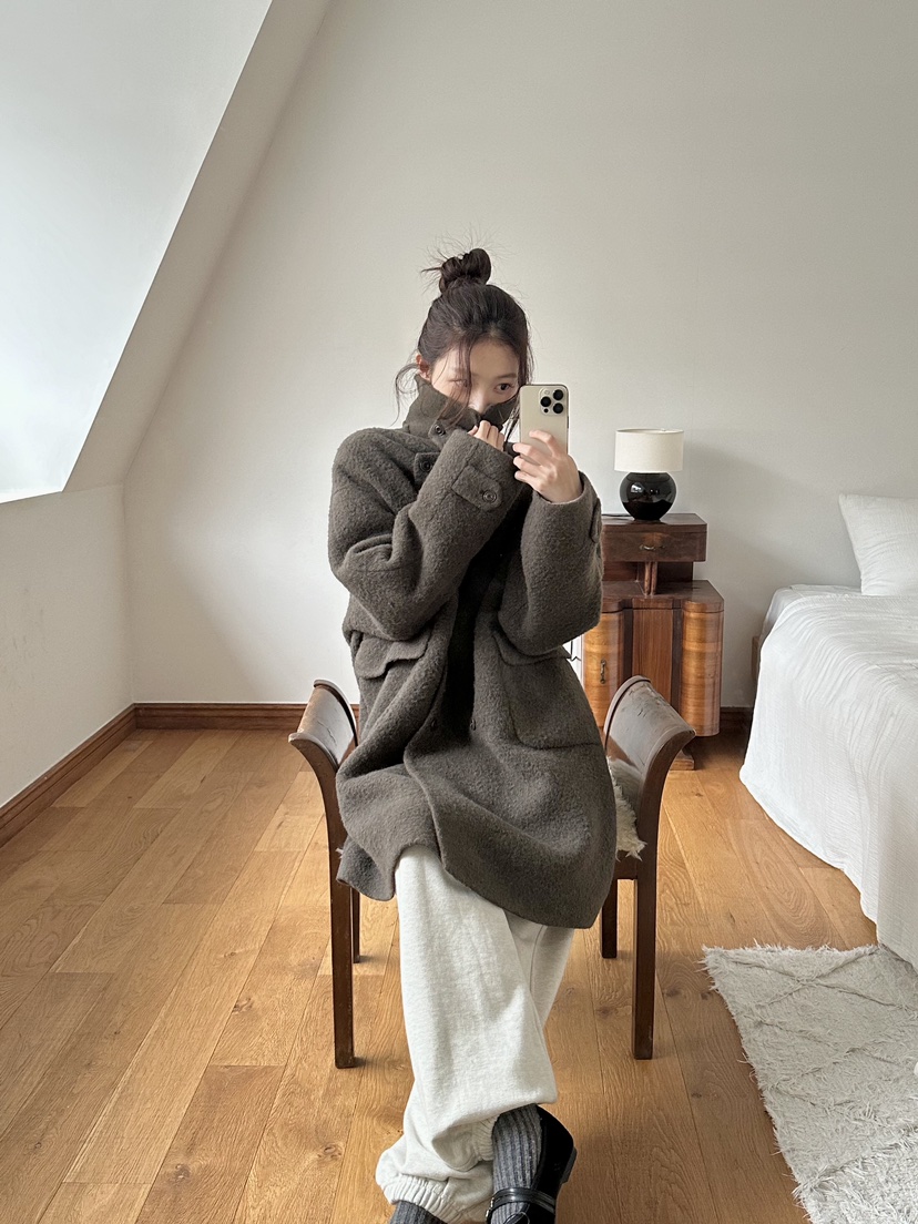 ERUME東大門㊣代購女裝新款推薦人氣真品25秋冬中長款大衣手工ERUME中長款大衣