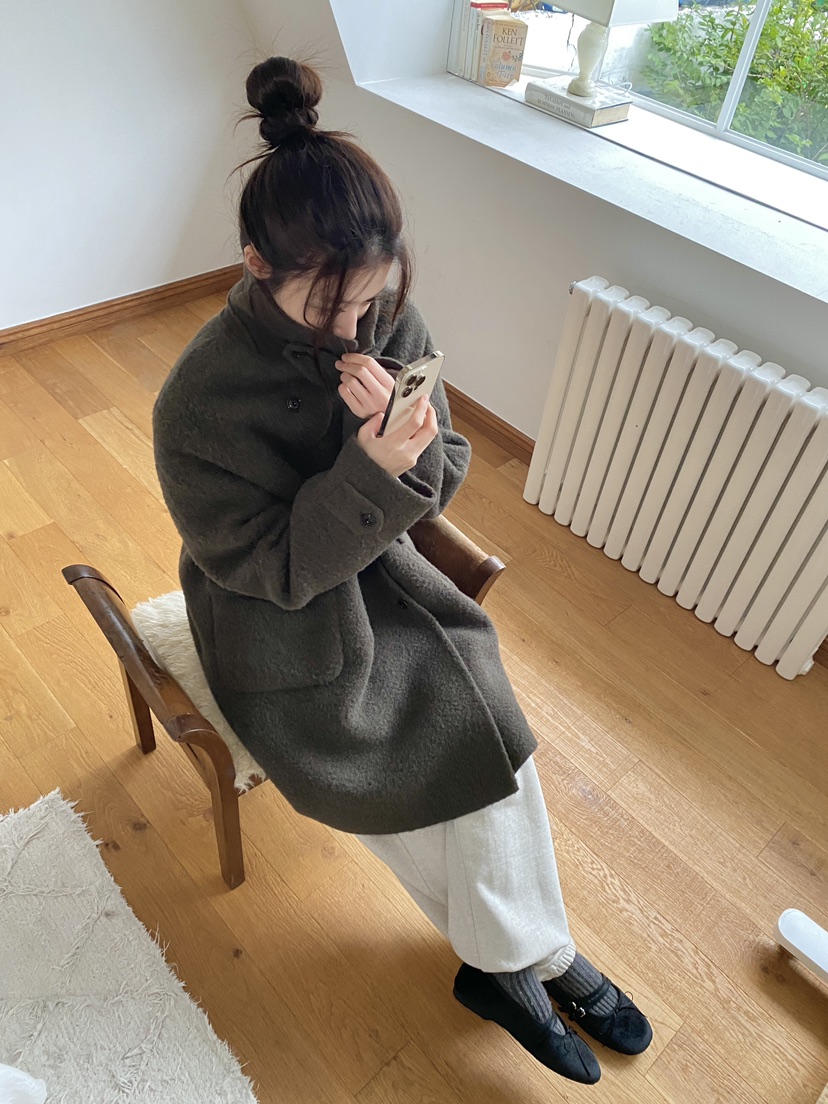 ERUME東大門㊣代購女裝新款推薦人氣真品25秋冬中長款大衣手工ERUME中長款大衣