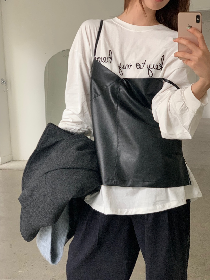 UNBOUND東大門㊣實拍女裝新款推薦時尚休閑職業吊帶背心皮革UNBOUND吊帶/背心