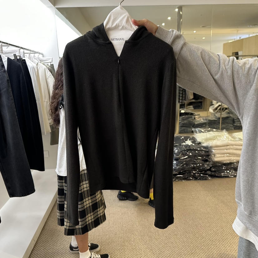 ARTISANAL韓國直郵㊣女士新品休閑熱賣25秋冬長袖T恤羊毛帽ARTISANAL長袖T恤圖色2黑色