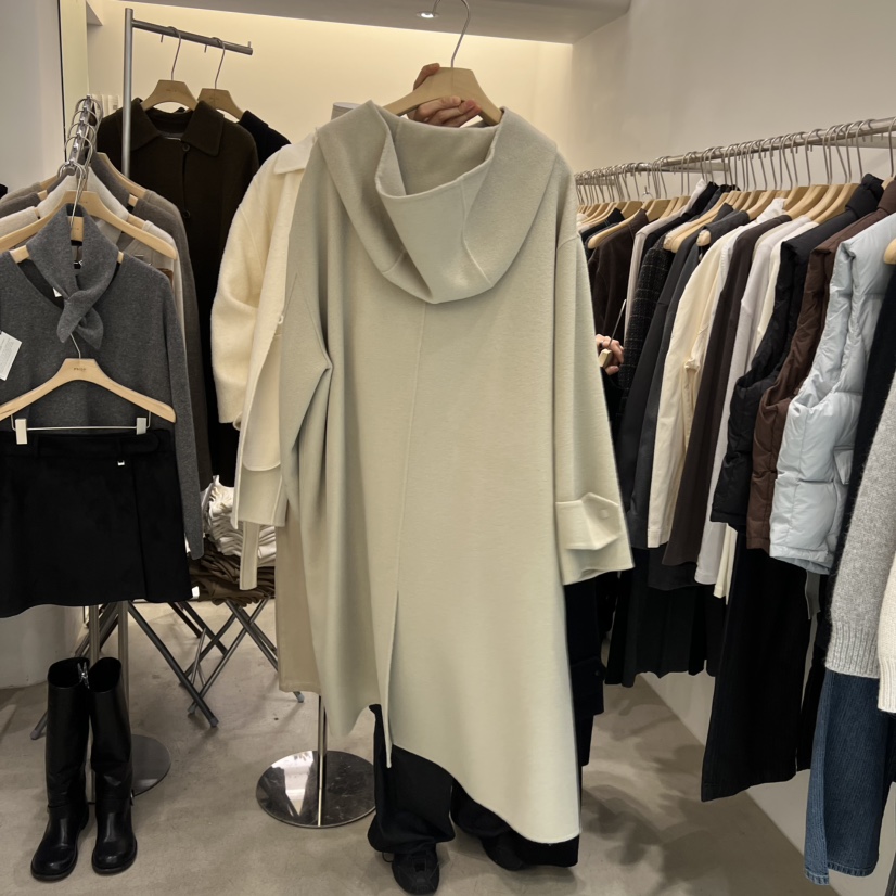 PHILO東大門㊣直郵女士新品職業25秋冬中長款大衣手工制作連帽PHILO中長款大衣