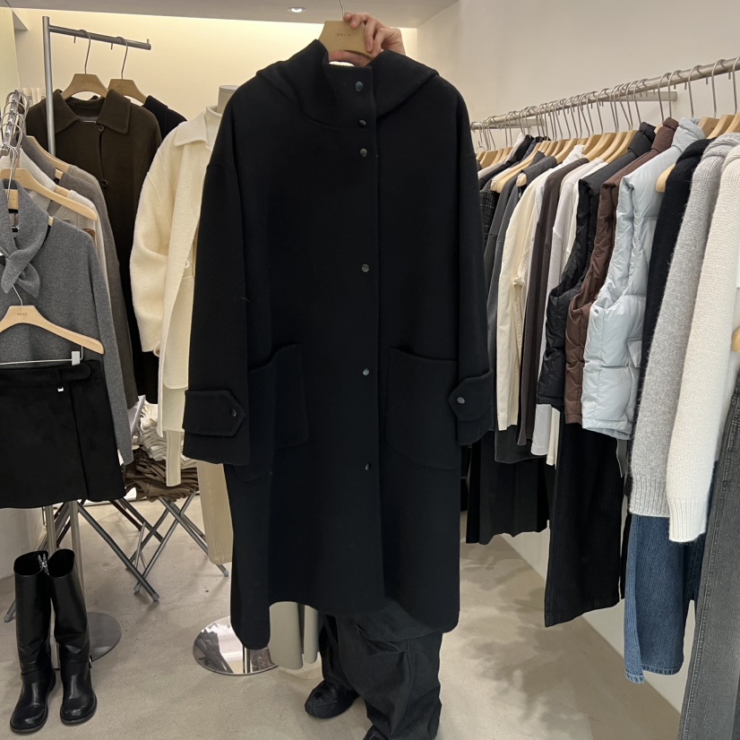 PHILO東大門㊣直郵女士新品職業25秋冬中長款大衣手工制作連帽PHILO中長款大衣圖色2