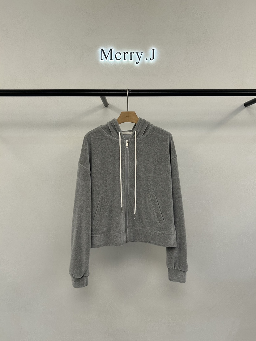 MERRY-J韓國代購㊣女士新品真品25秋冬衛衣天鵝絨拉鏈柔軟MERRY-J衛衣圖色2