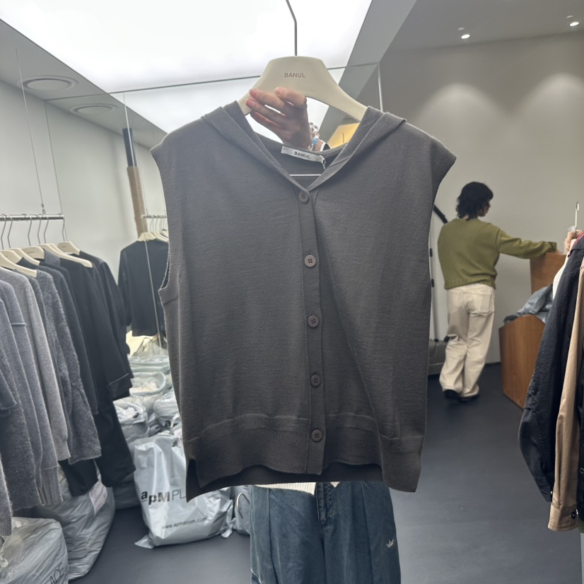 BANUL韓國代購㊣女裝新品休閑熱賣推薦職業人氣馬甲羊毛連帽BANUL馬甲