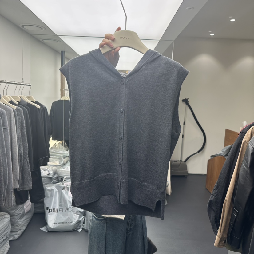 BANUL韓國代購㊣女裝新品休閑熱賣推薦職業人氣馬甲羊毛連帽BANUL馬甲圖色2