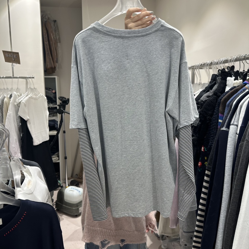 MIMME韓國代購㊣女士新品職業25秋冬長袖T恤假兩件兔子拼色MIMME長袖T恤